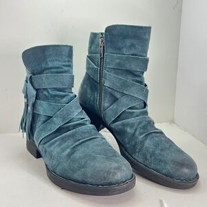 Born Eton Teal Blue Leather Suede Strappy Tassel Ankle Boots Womens 9M